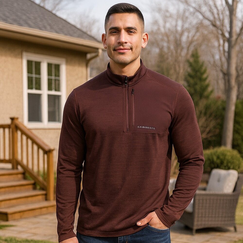 G.H Bass Men's Sweater Mixed Media 1/4 Zip Size L